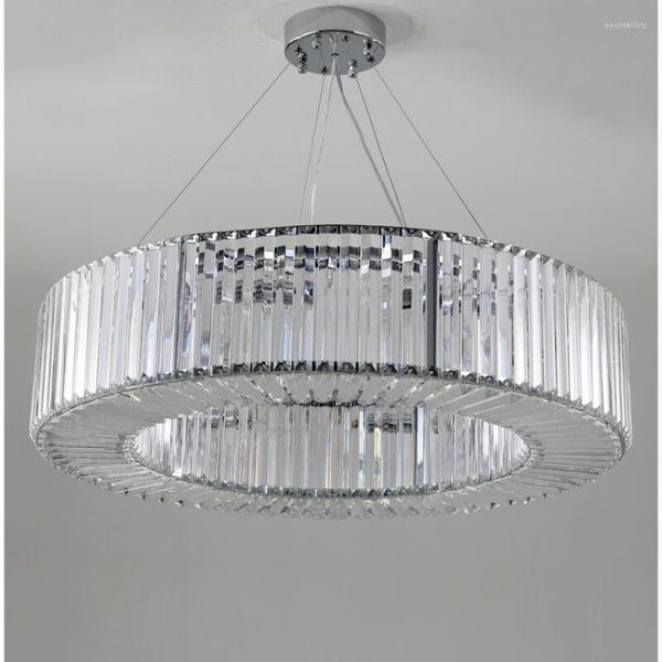 Lustres Pendentif Lumières Nordic LED Ing Moderne Lustre Salon Chrome Rond Cristal Lumière Décorative Simple De Luxe