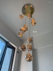 Kroonluchters hanglampen Noordse led wenteltrap ing kroonluchter moderne crysta ball woonkamer villa loft slaapkamer lamp