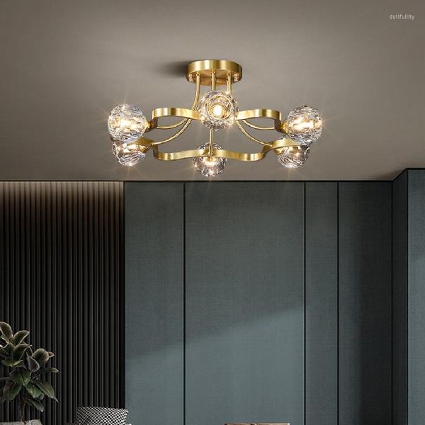 Lustres pendentif LightsLustre moderne cristal véritable plafonnier en cuivre pour salon salle à manger chambre Loft El hall suspendu