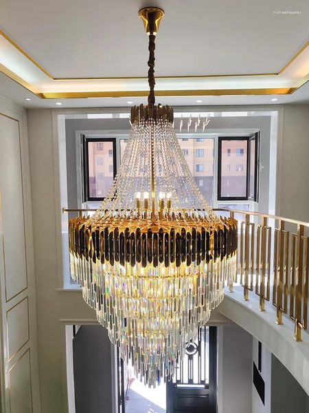 Lustres Phube éclairage grand lustre en Cristal de luxe lumière pour El hall escalier Suspension Luminaire décoration de la maison lampe en Cristal