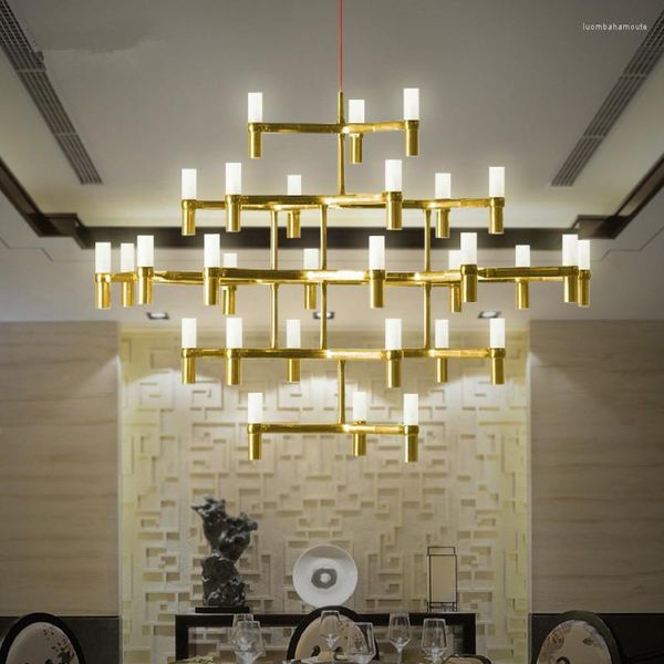 Lustres Post Moderne LED Couronne MAJOR Design Duplex Villa Restaurant Éclairage Noir/Blanc/Chrome/Or 12/30 Têtes Branche Lampe