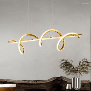 Lustres Post-moderne lumière luxe bande Restaurant lustre créatif haut de gamme Table en acier inoxydable minimaliste salle à manger Droplight