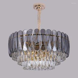 Lustres Post moderne luxe gris cristal clair lustre pour salon chambre modèle salle à manger lustre maison luminaire