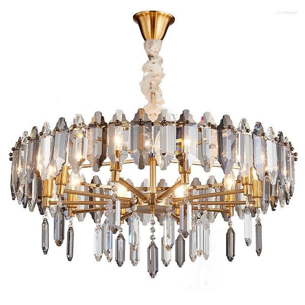 Lustres Post Moderne De Luxe Lustre K9 Cristal Led Pendentif Lumières Ronde Or Métal Lampe Chaîne Suspendue Déco Éclairage Intérieur