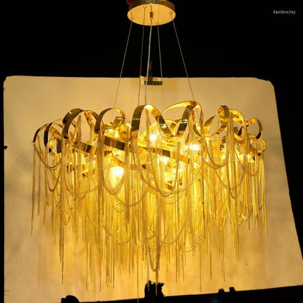 Candelabros Post Modern Metal Chain Tassels Chandelier Luxury Art Decor Luz colgante para sala de estar Dormitorio Modelo Villa Lustre Lámpara