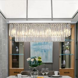 Lustres post moderne multicouche cristal rectangle luxe lustre chrome luminaire pour le salon suspension de salle à manger luminaire