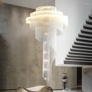 Kroonluchters postmodern eenvoudige luxe kroonluchter lege woonkamer villa gouden tassel wenteltrap led licht