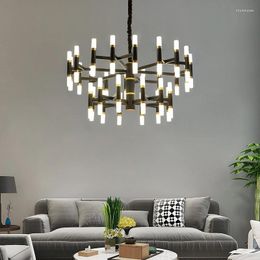 Lustres Postmoderne Art Design LED Lustre Éclairage En Fer Forgé Corps Noir Suspension G4 Ampoule Salon Chambre Déco Plafonnier