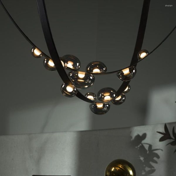 Lustres Lustre Postmoderne Minimaliste Italien Lumière Villa Duplex Étage Vide Escalier Cuir Designer Long