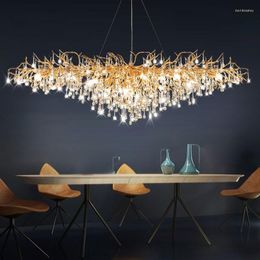 Kroonluchters Postmoderne koperen tak Water Drop Crystal Chandelier Restaurant Villa Hall Round Living Room salon plafond