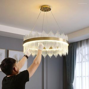 Lustres Postmodern Crystal LED lustre Light Luxury Pendants Lampes Dimmable pour la chambre à coucher DÉCOR DÉCOR DE LA LAMPE PROSD