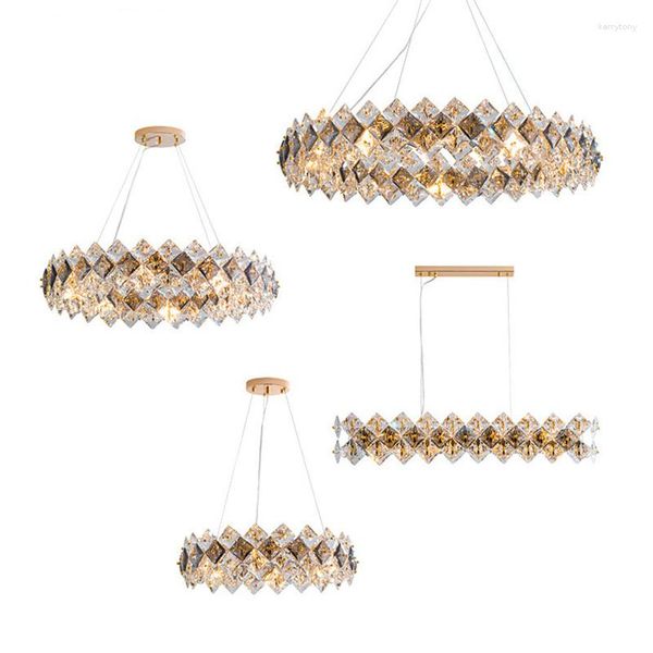 Lustres Postmoderne LED Carré Cristal Rond Designer Lustre Lustre Éclairage Pour Foyer Suspension LampesSuspension Luminaire Lampen