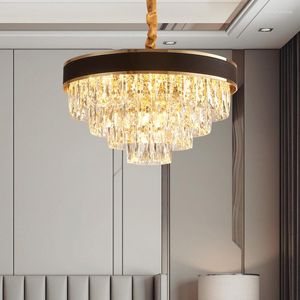 Lustres postmoderne léger luxe noire lustre salon lumières salle à manger ingénierie villa lampes en cristal rondes