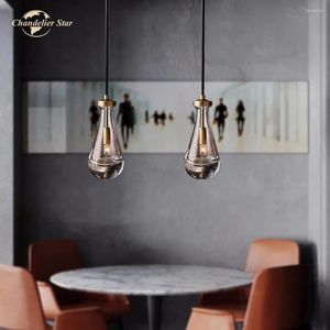 Lustres pluie linéaire style américain LED vintage en verre métallique simple pendentif lampes suspendues à la chambre à coucher