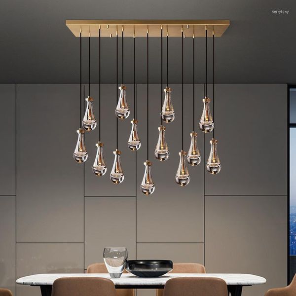 Lustres pluie lustre linéaire LED verre île pendentif suspension pour cuisine moderne goutte d'eau salle à manger plafonnier