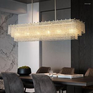 Kroonluchters rechthoek kristal kroonluchter voor eetkamer led home decor verlichting modern chroom/goudhangende lamp creatieve keukengluster