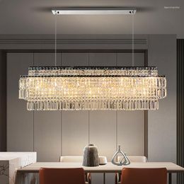 Kroonluchters rechthoek luxe kristallen led modern huis binnen woonkamer eetkamer keuken decor opgehangen hanglampen chroom lamp