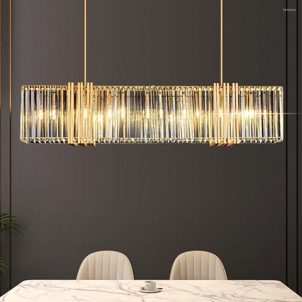 Candelabros Rectangular Island Crystal Chandelier Modern Hanglamp AC110V 220V Luxury Living Room Cristal Lampe Bar Lighting