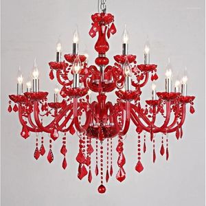 Lustres lustre rouge-style européen coloré lampe cristalline chambre claire