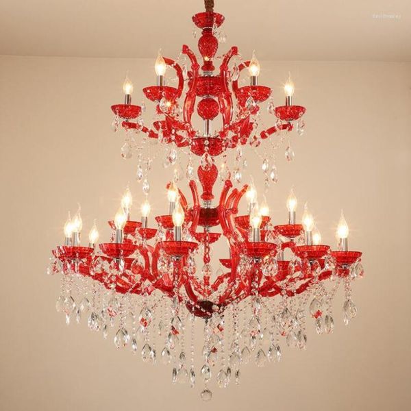 Lustres rouge Led lustre éclairage luxe Style européen bougie cristal décor à la maison hall Villa magasin de vêtements lampe