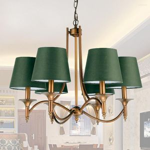 Lustres rétro abat-jour vert Bar/café/décor de lumière à la maison Simple pays Bronze intérieur suspension lampe éclairage de salle de mariage