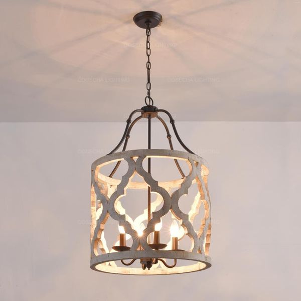 Lustres rétro blanc cuisine lustre luminaires chambre éclairage en bois pour salon Vintage noir métal nordique lampe