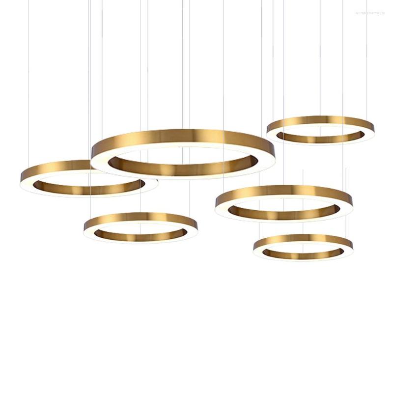 Chandeliers Ring Design Modern LED Chandelier Living Lamp Stainless Steel Gold Hanging Project Lighting AC110V 220V