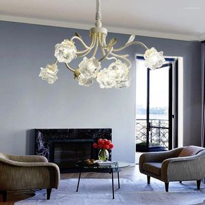 Lustres Romantique Verre Fleur Branche Plafond 2024 Blanc Décor À La Maison LED Vintage Éclairage Lampes Suspendues Pour Salon Lustre