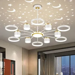 Kroonluchters Romantisch sterrenhemel Modern plafondlamp armatuur 6 Lichten Wit Creatief Home Interieur Stepless Lamp 2023