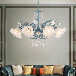 Kronleuchter Zimmer Dekor Led Kunst Kronleuchter Anhänger Lampe Licht Französisch Pastoralen Kreative Blumen Kristall Glas Wohnzimmer Schlafzimmer Hause Hanglamp