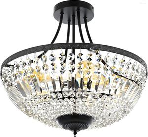 Lustres rond cristal plafonnier luminaire moderne semi-encastré noir contemporain métal économe en énergie