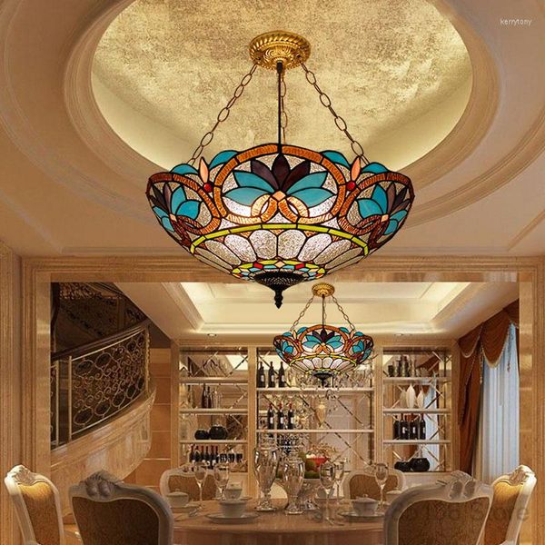 Candelabros Araña rústica Luces de vidrieras retro Diseñador Vintage Mediterráneo Tiffany para comedor Bar Cocina Loft