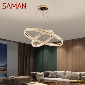 Lustres SAMAN Lustre Nordique Led 3 Couleurs Creative Lumière De Luxe Anneau Pendentif Lampe Maison Salon Salle À Manger Chambre Luminaires