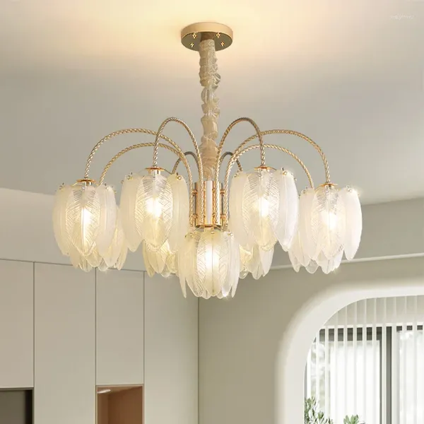 Lustres Sandyha français luxe cristal simple plume chambre lampe à LED pour salon salle à manger décor à la maison pendentif éclairage