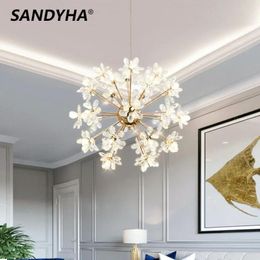 Lustres SANDYHA lampes suspendues modernes Design de luxe lumière en cristal boule de pissenlit lampe à LED décorative nordique salon Table lustre