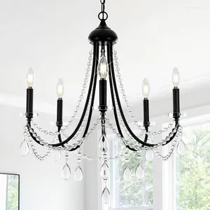 Lustres Senyshilon cristal noir pour luminaires de salle à manger sur table ferme 5 lumières bougie rustique