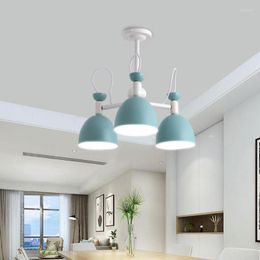 Kroonluchters winkelen kunst deco snoep licht ijzer hangende lampen voor keuken restaurant verlichting eetkamer blauwe lampenkapje kinderen lampadario