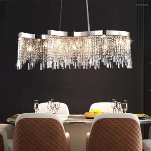 Lustres de prata lustre de cristal para sala de jantar design criativo cozinha lâmpada pendurada moderna decoração de casa iluminação interior luxo lustre