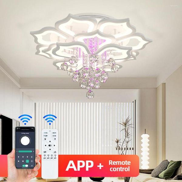 Lustres simples LED Lotus Crystal lustre nordique moderne salon chambre plafond lampe de plafond pour décoration intérieure