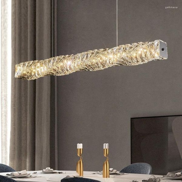 Lustres Simple De Luxe Cristal Table À Manger Led Longue Bande Pendentif Lumières Creative Chambre Bar Décor À La Maison Lampe