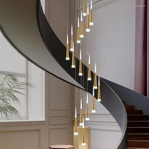 Lustres Sliver Gold Spiral Escalier Lustre Salon Escalier Hall El LED Lampe Moderne