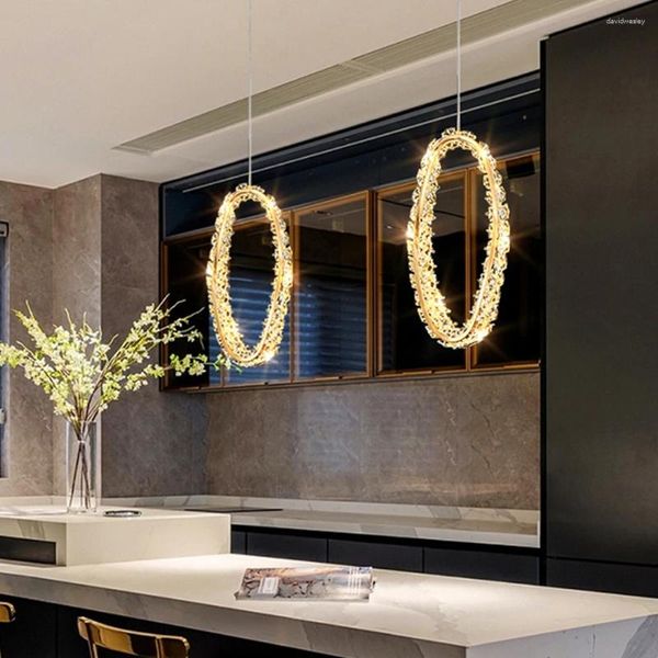 Lustres petit cristal moderne pour table à manger décor doré luxe lampes suspendues plafond maison luminaire LED Lustre