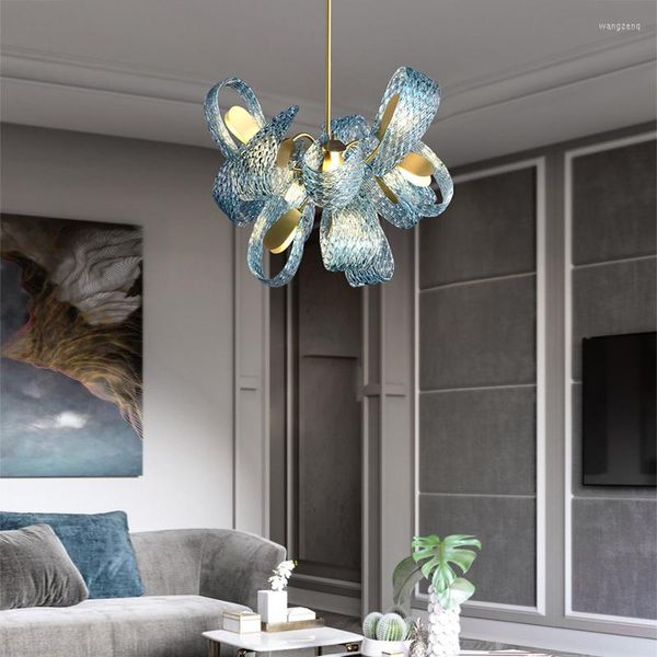 Lustres Serpent Échelle Verre Moderne Suspension Luminaire LED Lampe Suspendue Lustre Bleu Or Lustre De Luxe Décor À La Maison Appareil