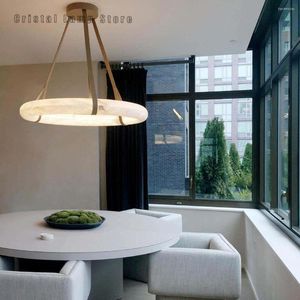Kroonluchters Spaans Natural Marble Ring Light voor eetzaal woonkamer ruimte kunst design albast