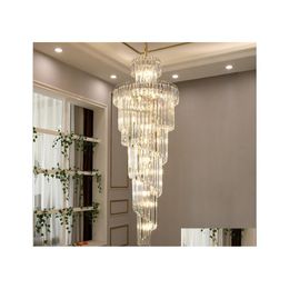 Kroonluchters spiraalvormige kristal kroonluchter verlichting voor villa trap el lobby luxe hangende lampen Europees chroom lange hanglampen dhwnz