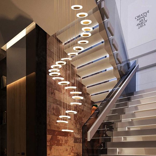 Lámparas de araña de escalera en espiral para escalera, salón, salón, decoración de techo alto, lámpara colgante suspendida de arte largo