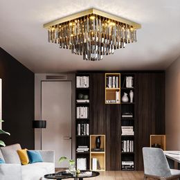 Lustres carré moderne lustre en cristal de luxe pour salon lampe à LED créative noir or plafond chambre luminaire