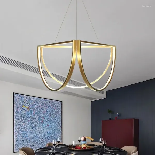 Lustres en acier inoxydable lustre pour salon salle à manger chambre El demi-cercle suspension lampe usine dropship magasin