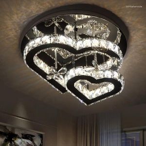 Kroonluchters roestvrij staal hartvormig kristal slaapkamerlicht eenvoudig modern LED-plafondlamp studeerkamer El Guest Room