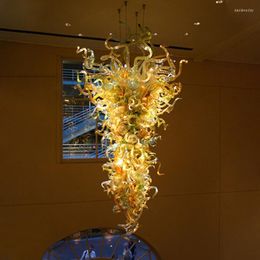 Lámparas de araña Lámpara de escalera LED Ámbar dorado Accesorios de iluminación de lujo Sala de estar moderna Villa Vestíbulo Cristal de Murano decorativo